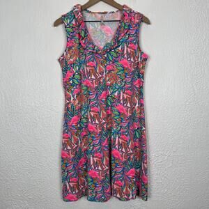 Lulu B Vibrant Flamingo Print Sleeveless Dress Size Medium